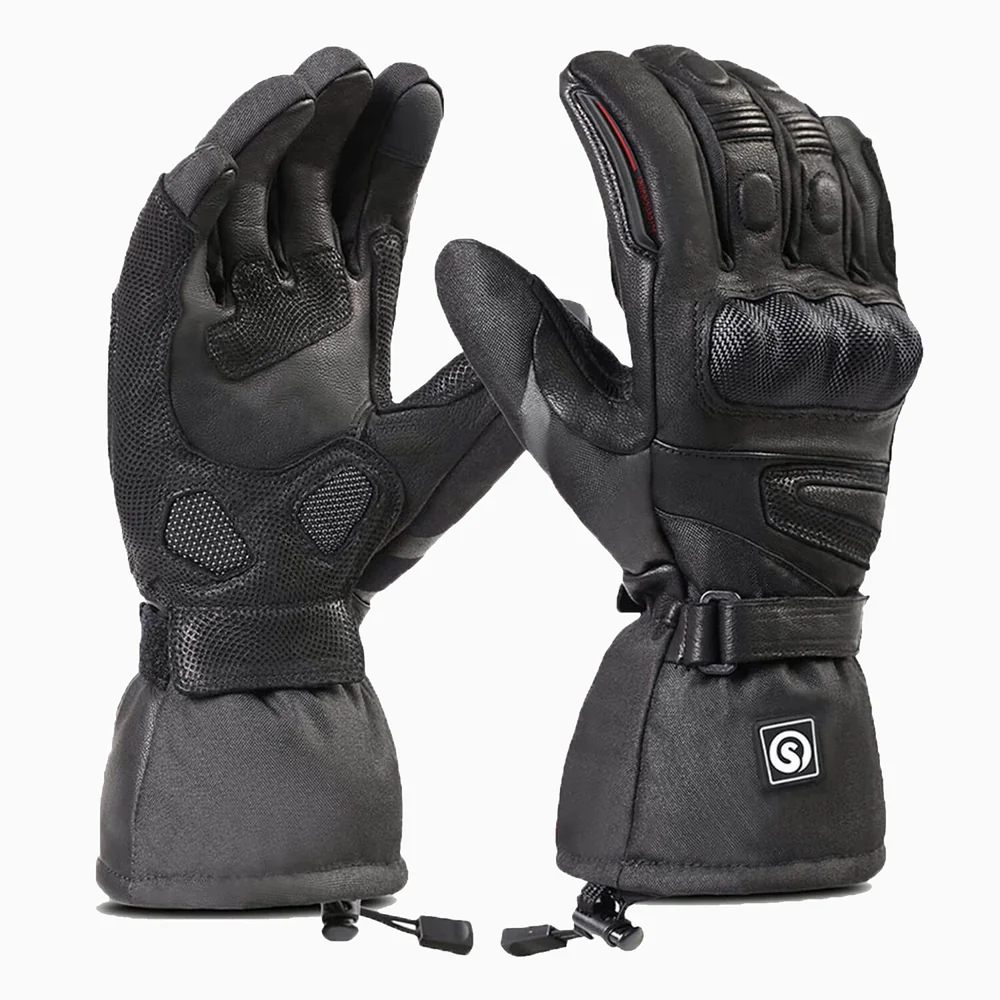 Verwarmde motorhandschoenen leer zwart/grijs